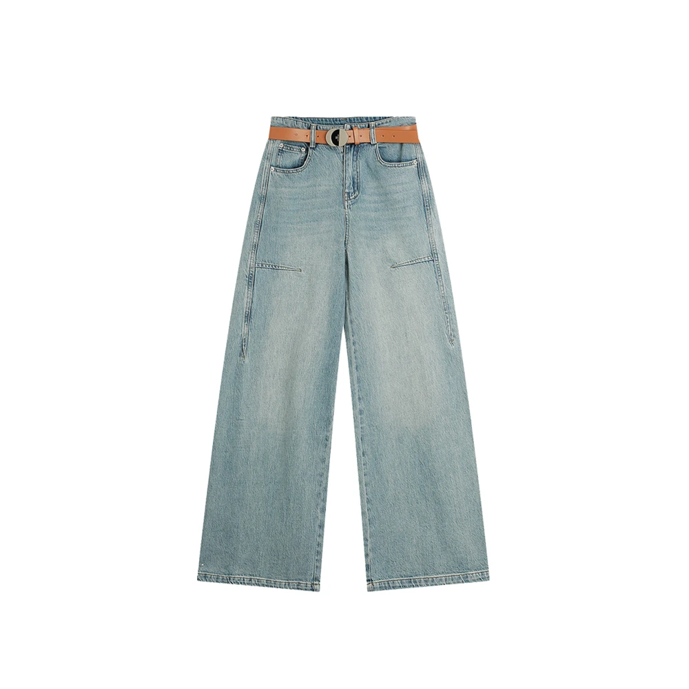 【迪迪牛仔】春季宽松直筒阔腿拖地牛仔裤女