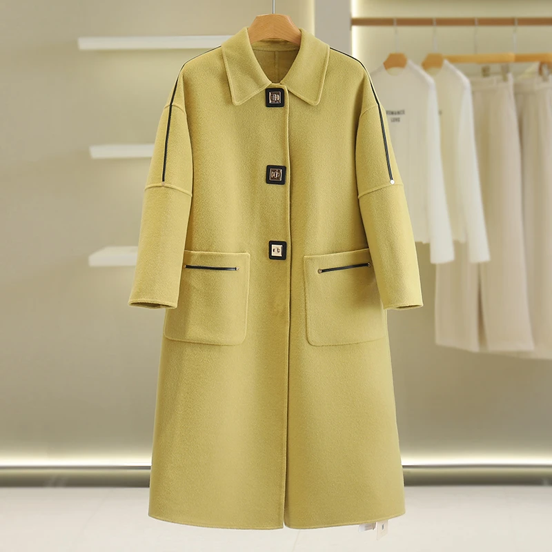 【伍莎-自营】中长款宽松纯色双面呢外套#QYX48B005