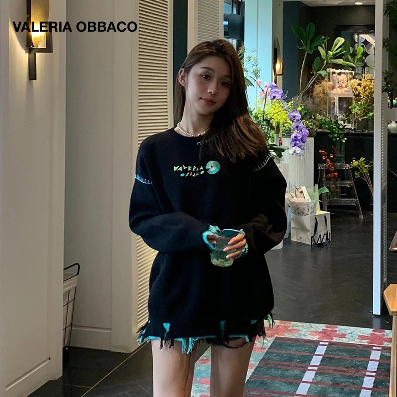 VALERIAOBBACO/瓦莱丽娅 奥贝科VO吃豆人下摆破损卫衣