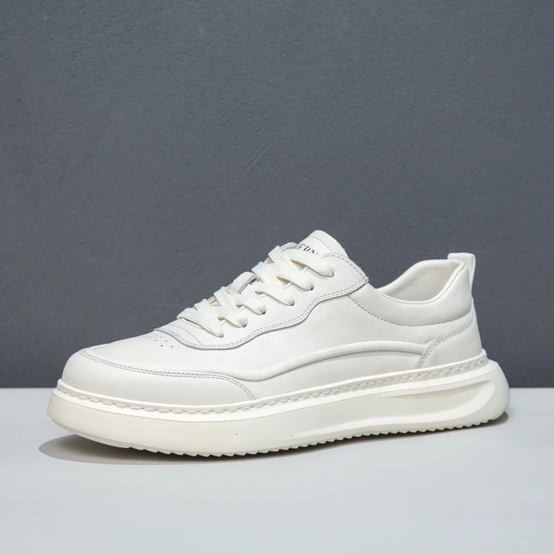 头层牛皮休闲板鞋透气运动时尚百搭潮流真皮厚底男士白色低帮男鞋