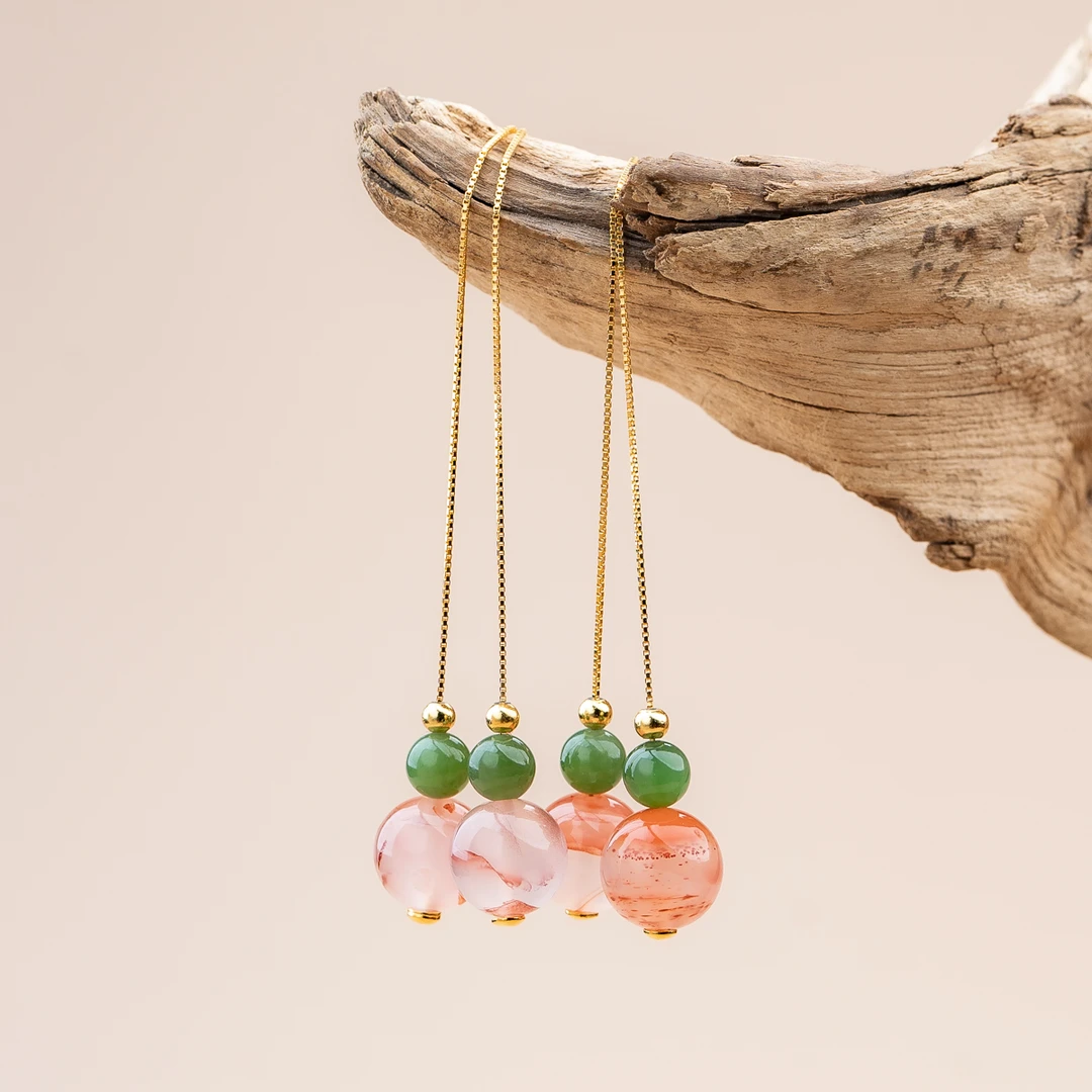 【桃之夭夭】冰飘南红10mm和田玉耳线清新素雅多样性发其一