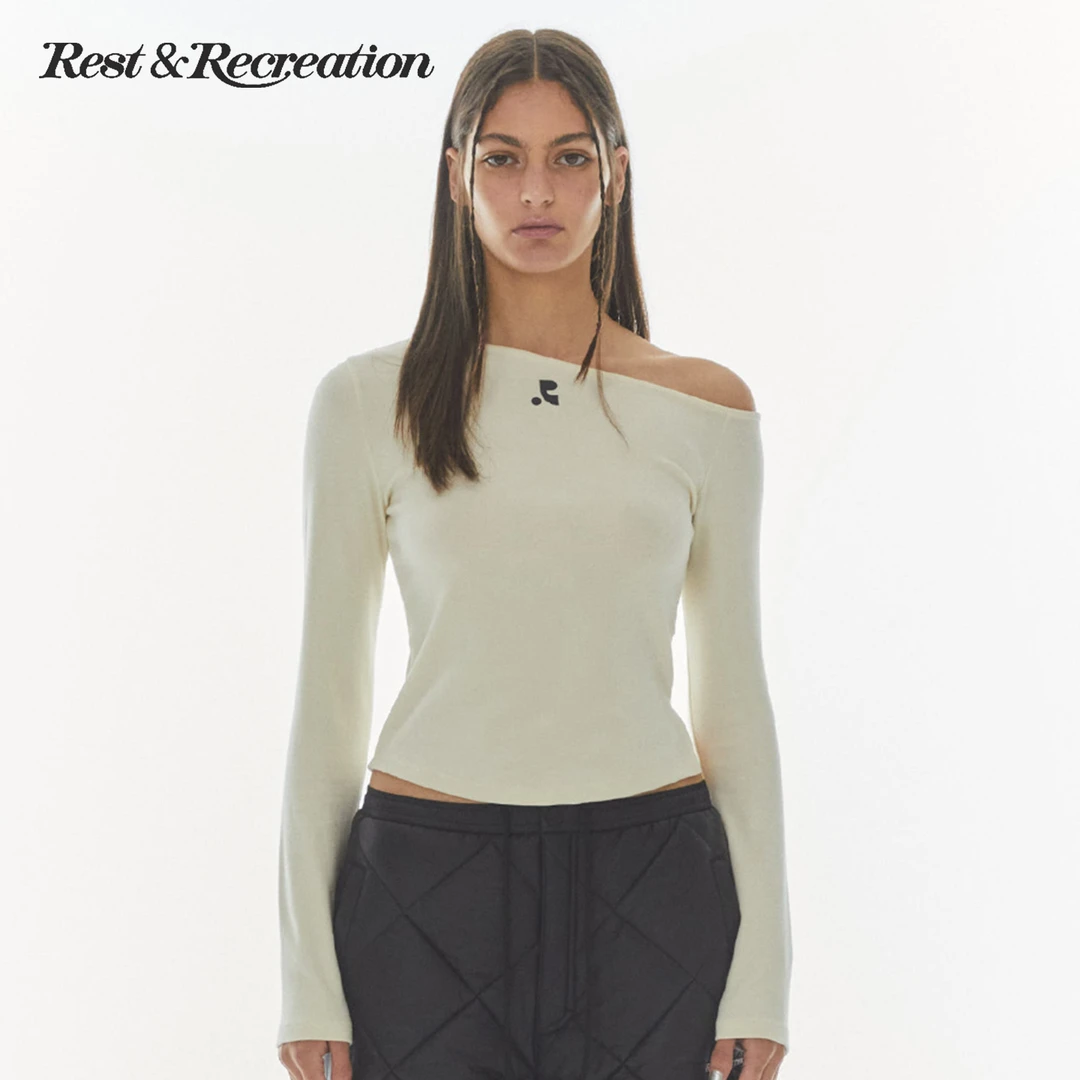 【早秋上新】RestandRecreation斜肩修身长袖秋季新款RR上衣T恤露肩