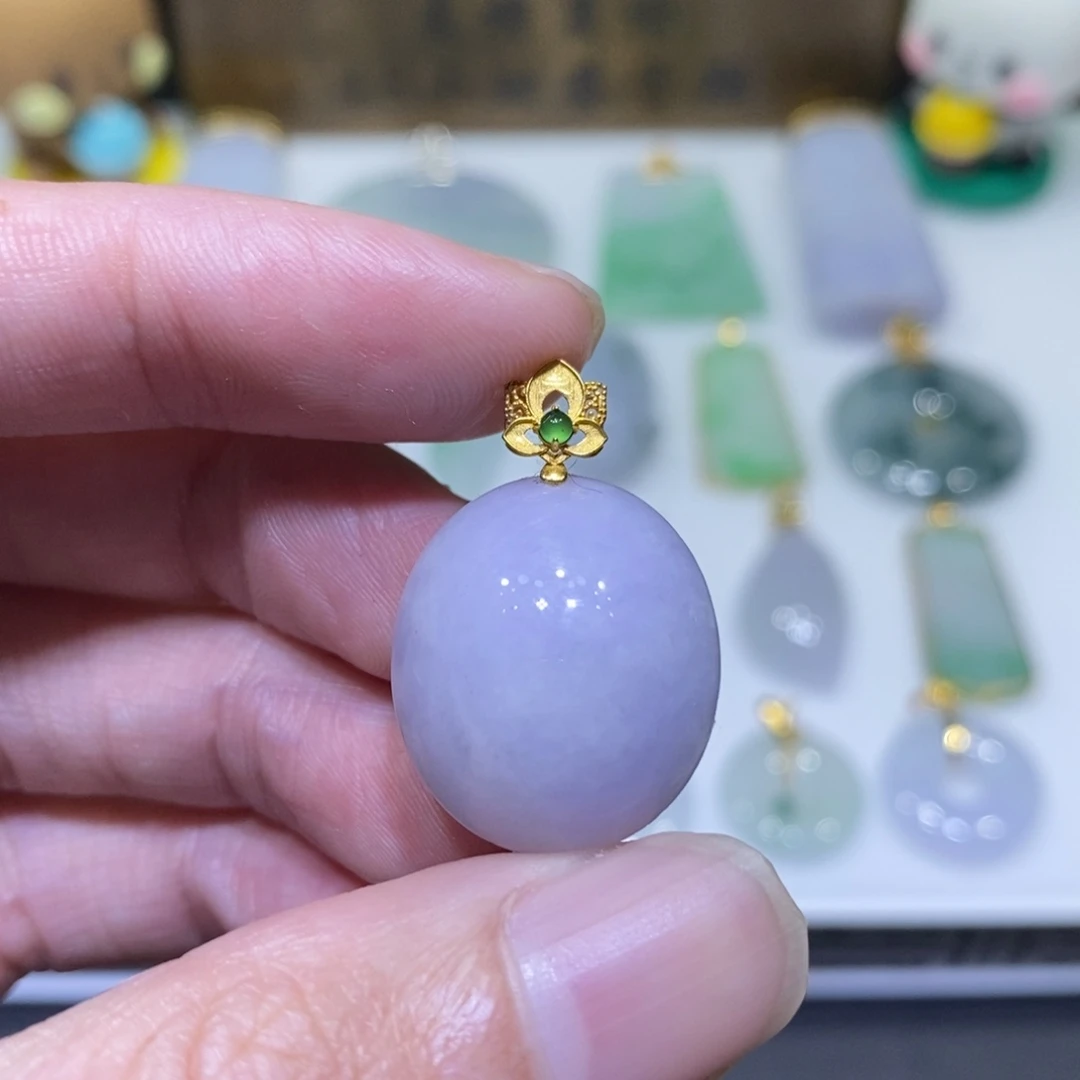 翡翠18K金镶嵌吊坠(不含链)