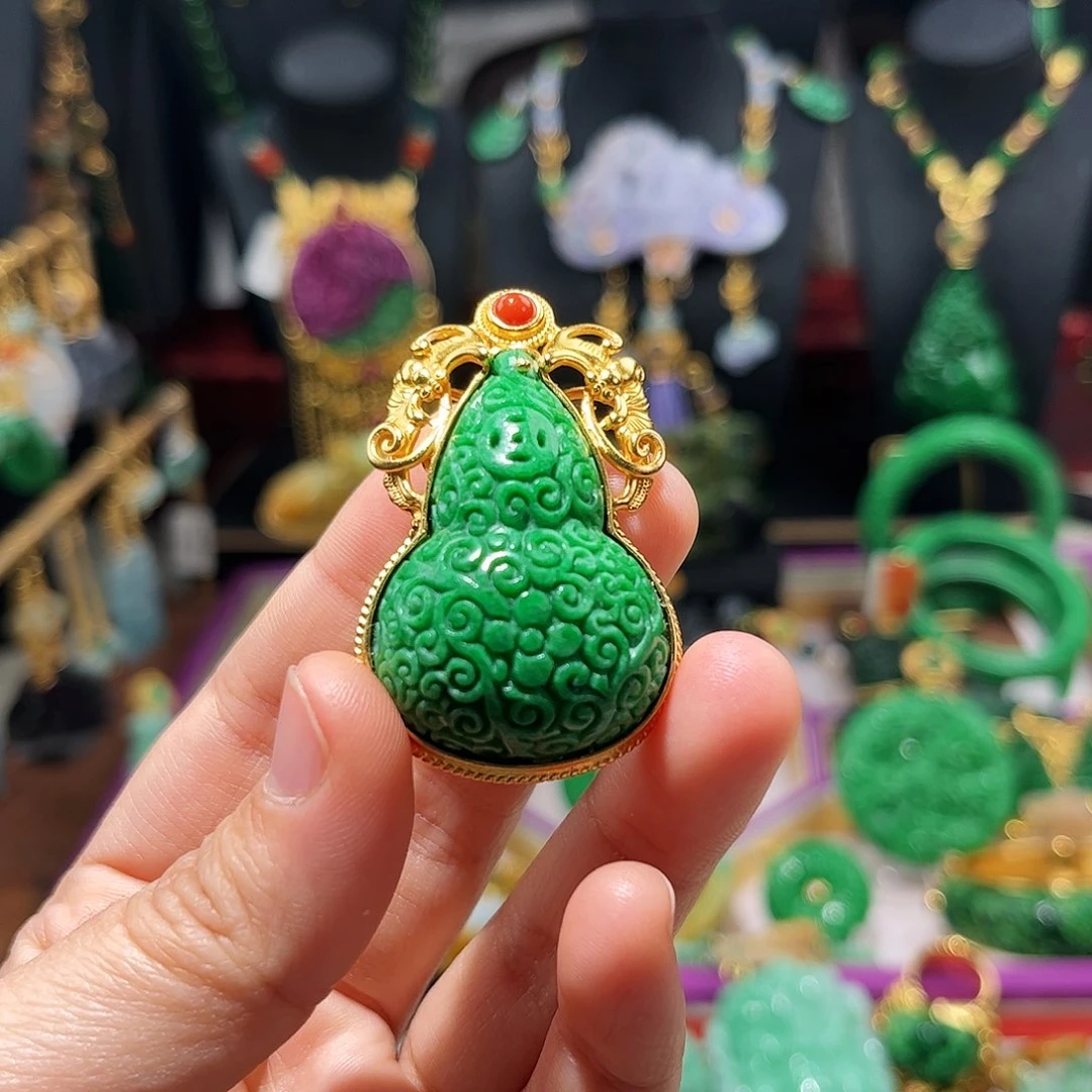 【闪购商品】翡翠吊坠(赠链)银S925镀金镶嵌翡翠