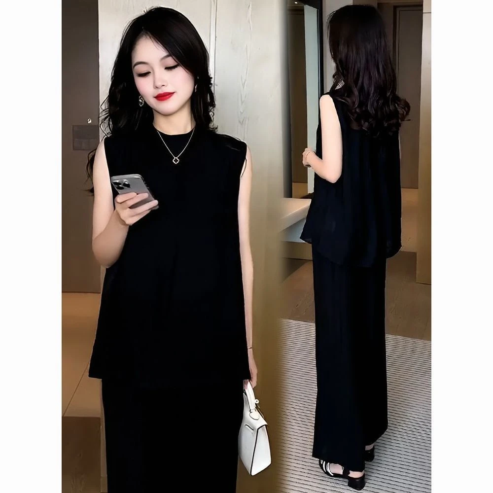 高级感时尚套装女2025年夏季新款洋气显瘦无袖上衣阔腿裤两件套潮