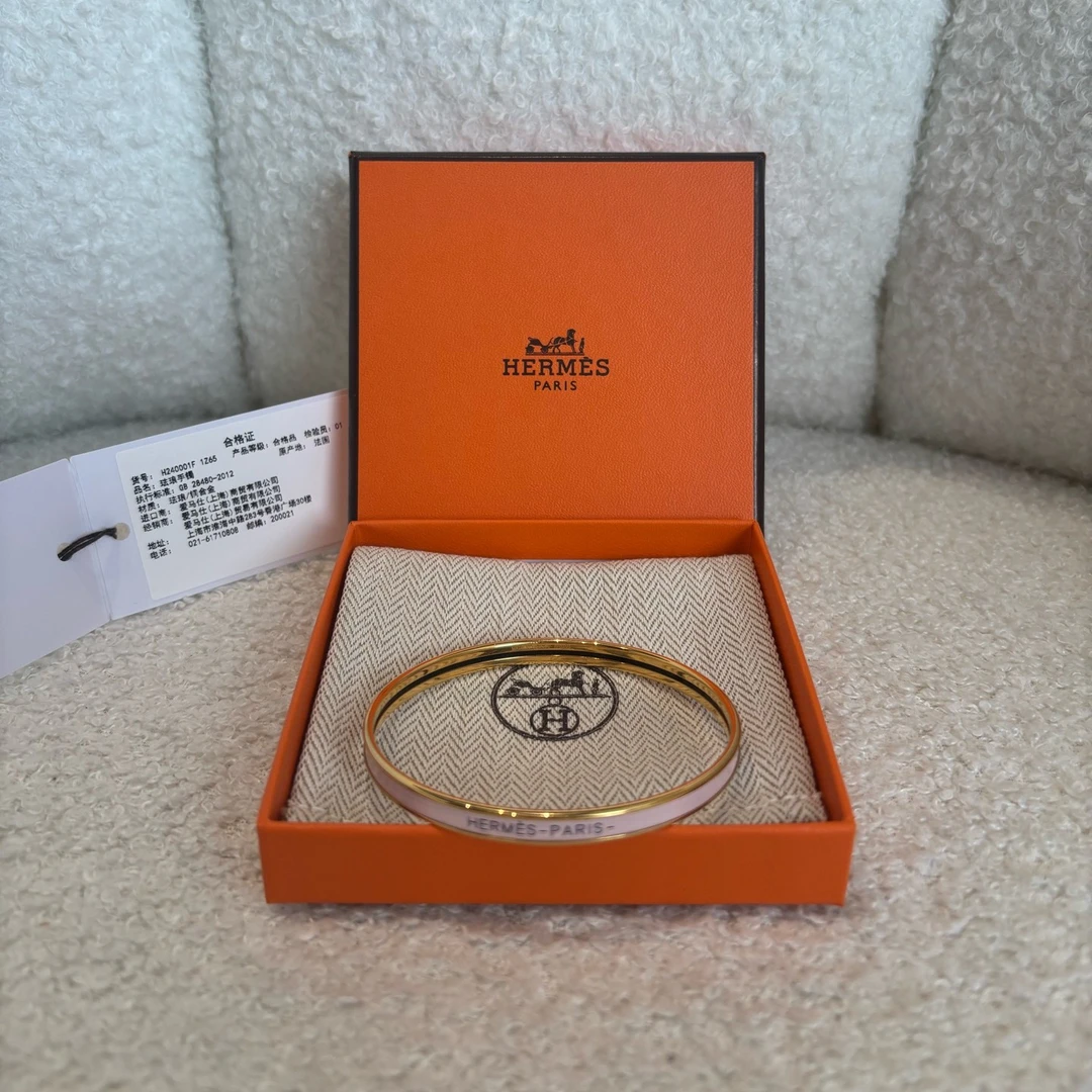 99新 Hermes/爱马仕 HERMES/爱马仕 超窄珐琅字母 粉色镀玫瑰金