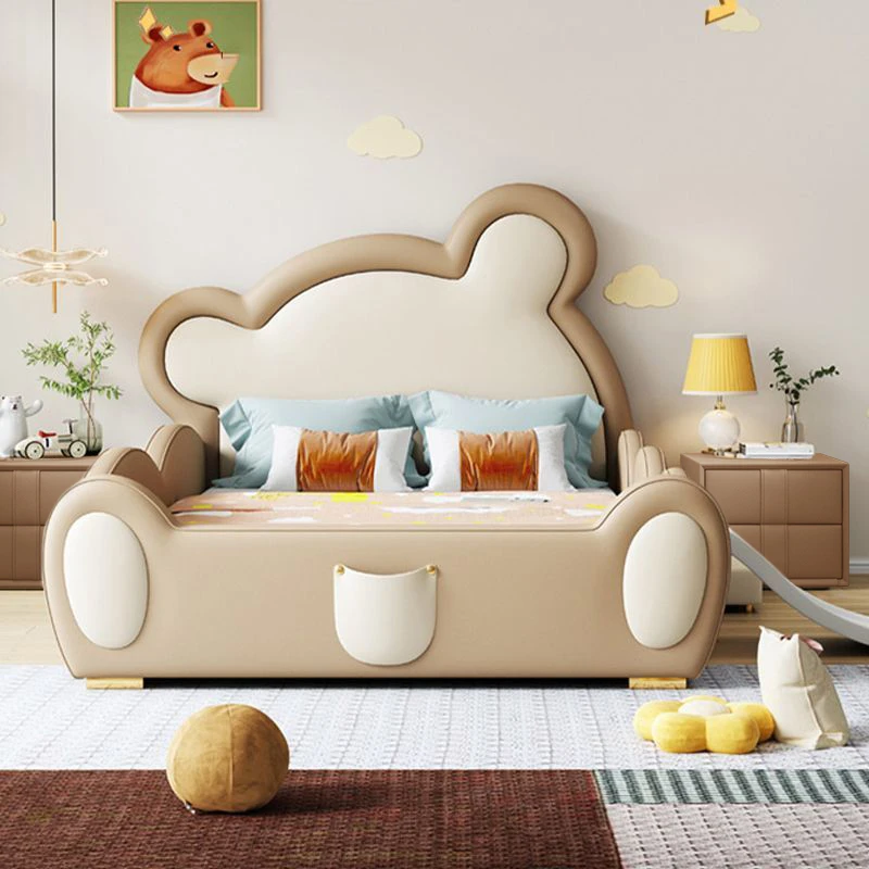 趣味卡通小熊款儿童床带护栏现代简约滑梯床次卧室皮艺床