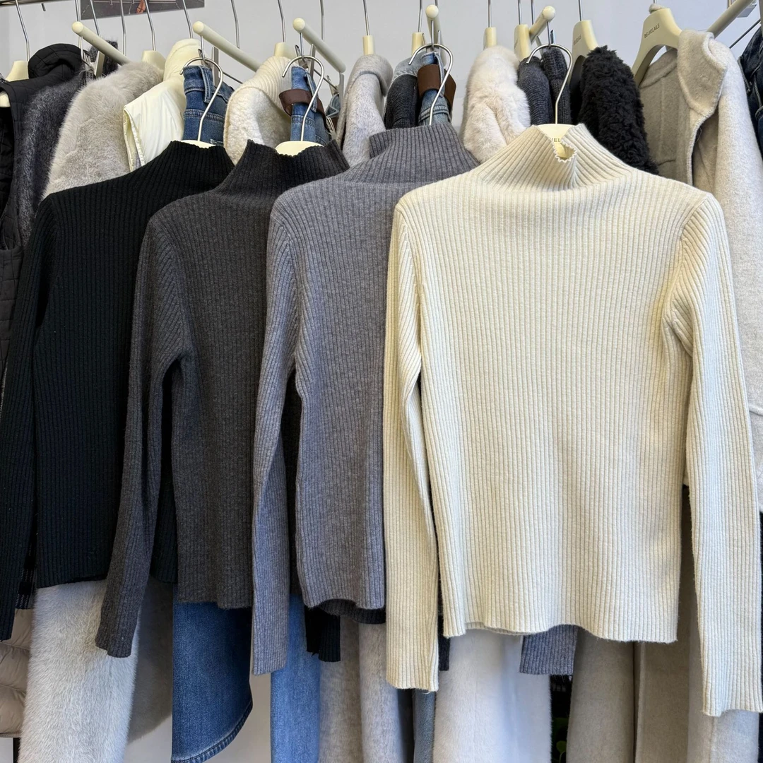 贝姐同款【羊浣绒高领打底毛衣】秋冬韩系慵懒风高领针织衫3165 J