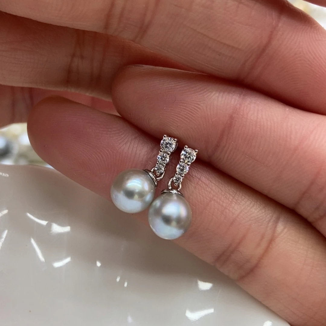 海水珍珠耳饰银S925镶嵌