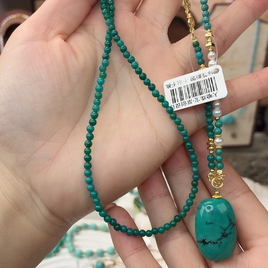 绿松石银S925镀金镶嵌颈饰