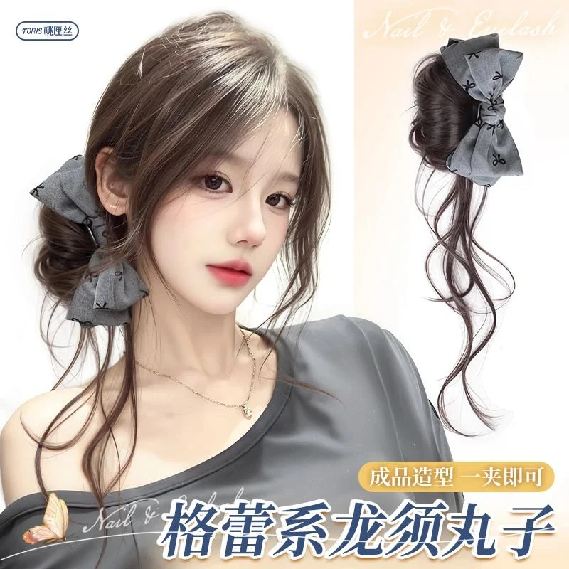 假发抓夹蝴蝶结龙须丸子头格蕾系发夹ins风氛围感高马尾半扎发夹