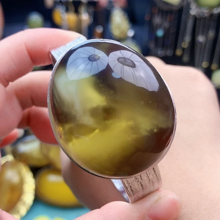 琥珀裸石银S925镶嵌J***y手镯