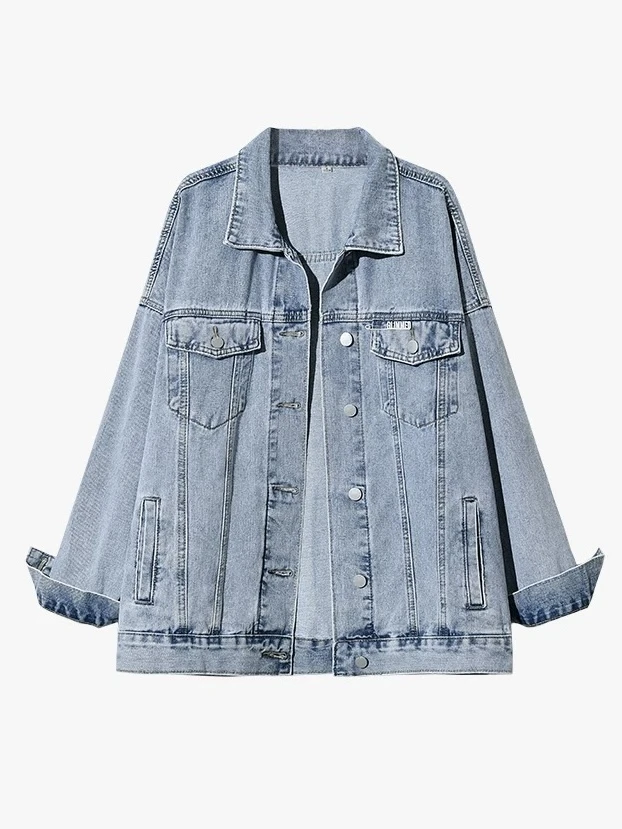 今秀精品牛仔衣401-450大码休闲百搭韩版长袖宽松潮流水洗翻领