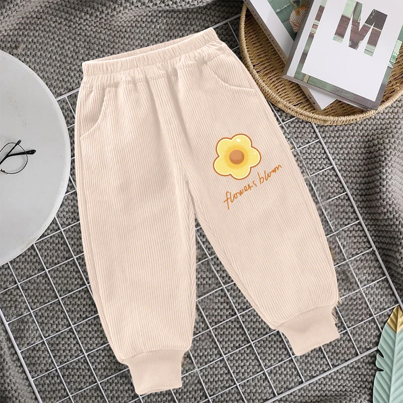 春秋新款中腰灯芯绒长裤女童裤子儿童外穿中大童洋气女孩运动裤