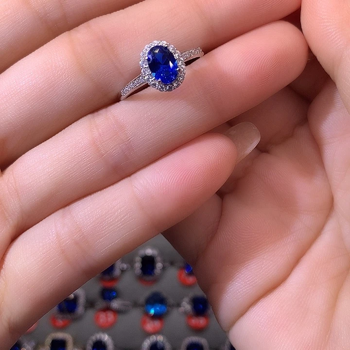 蓝宝石戒指银S925镶嵌