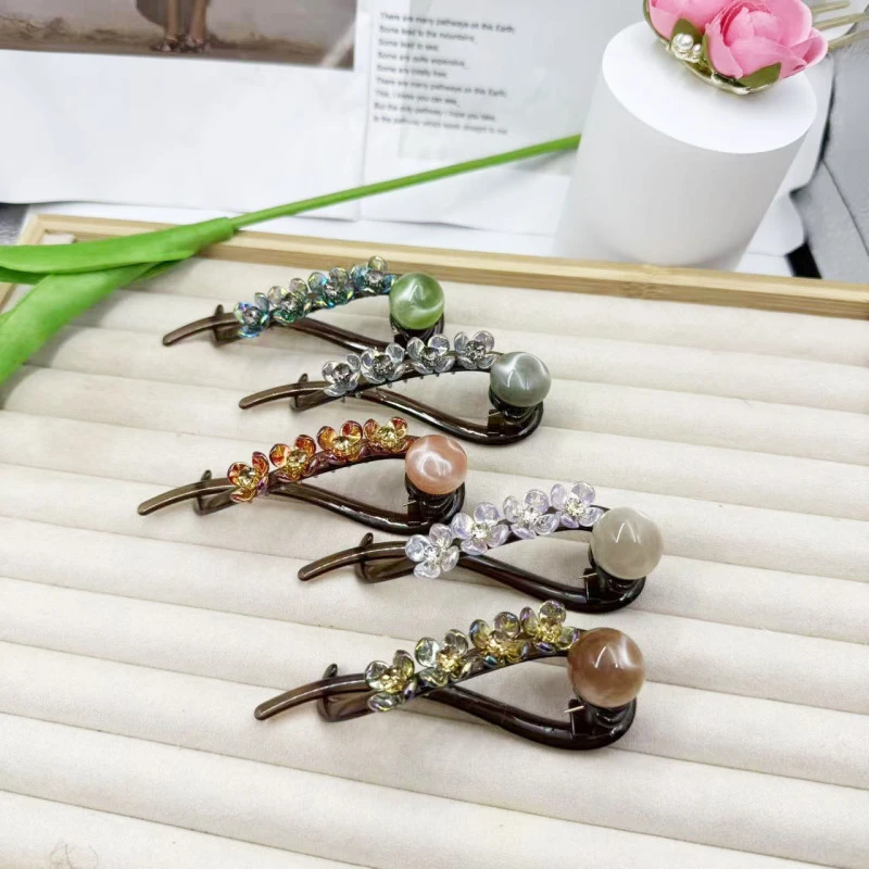 诗泊雅 复古气质花朵一字发夹2025新款后脑勺盘发扭扭夹子