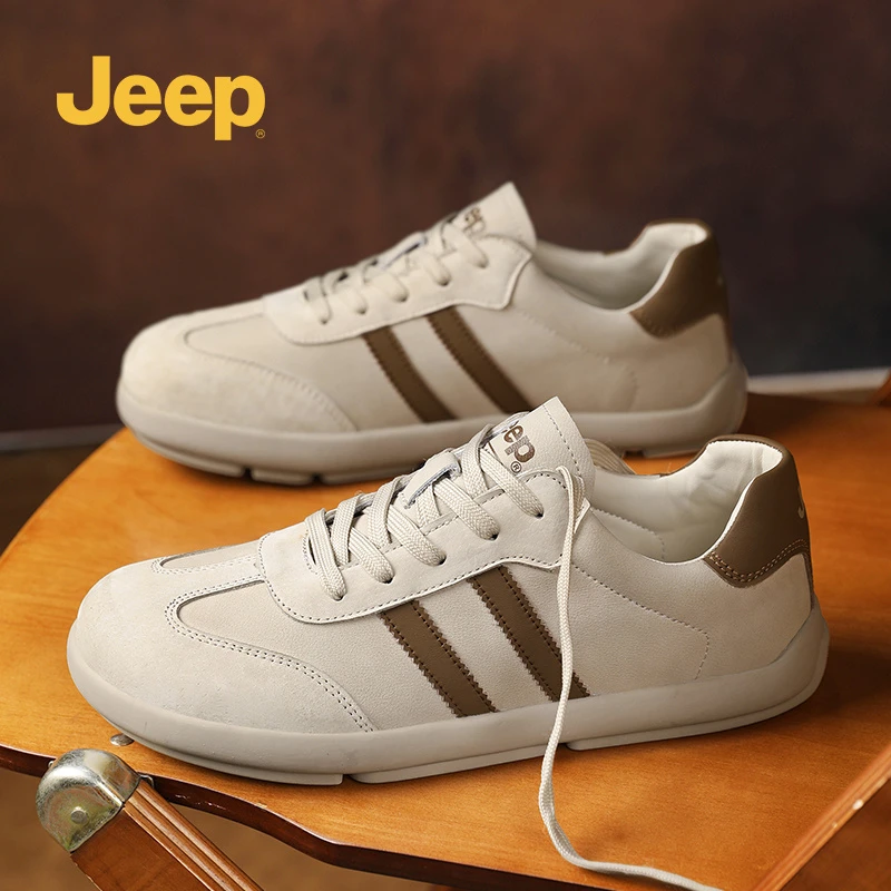 Jeep吉普真皮德训鞋男款百搭休闲运动鞋舒适小白板鞋冬季阿甘鞋男