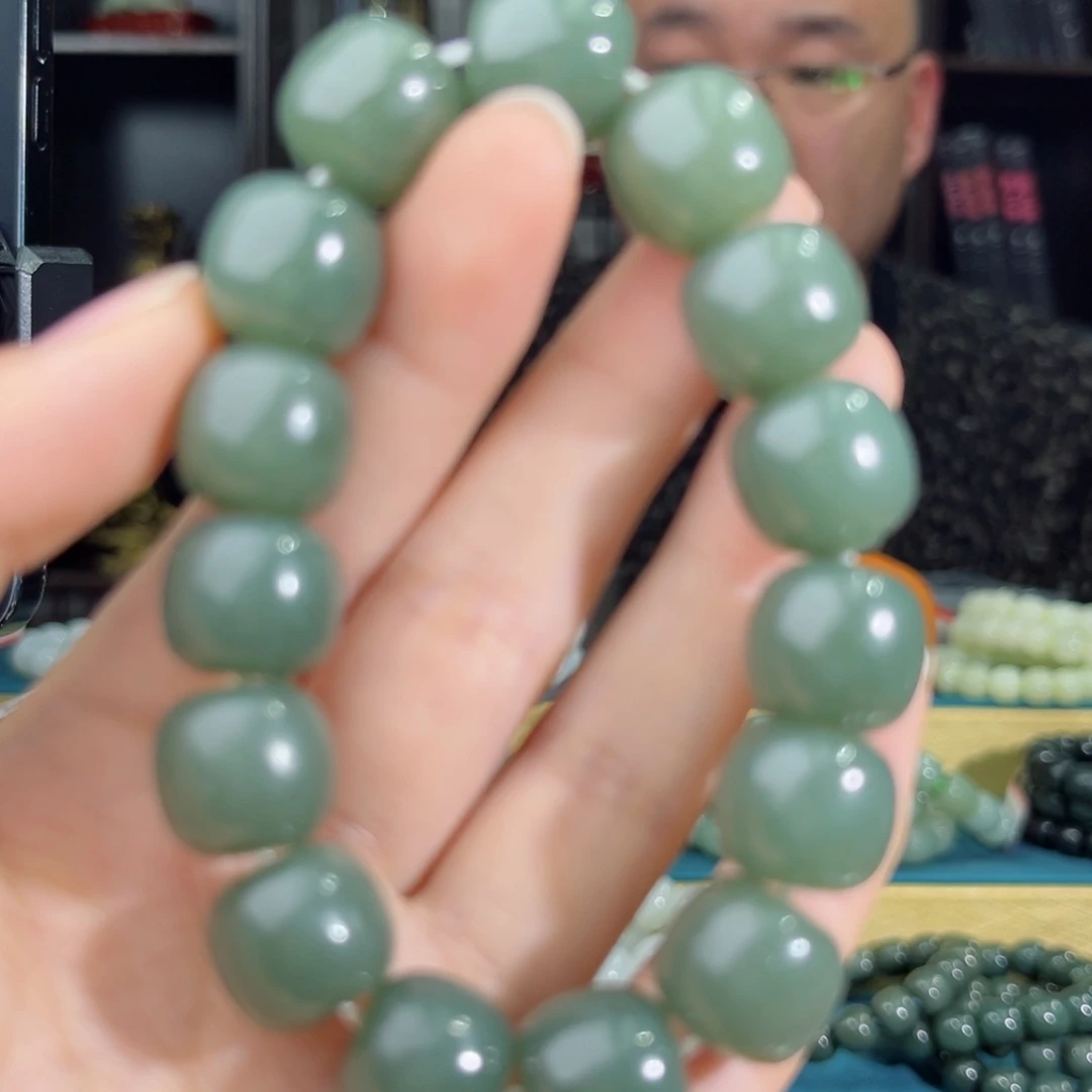 和田玉手链未镶嵌手串纯天然新疆且末料14mm