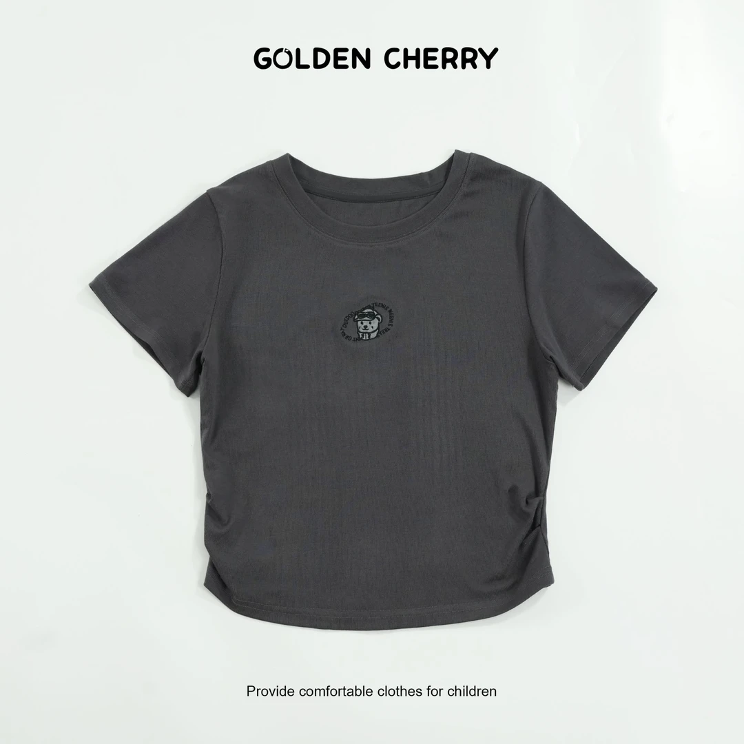 【金樱桃Golden cherry】亲子灰色小熊字母刺绣圆领洋气T恤288100