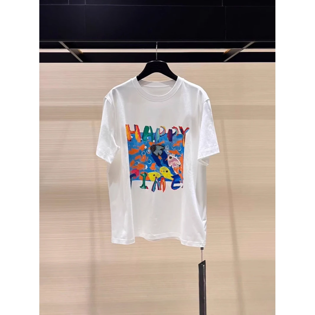 哥弟阿玛施正钉珠潮流印花卡通小众圆领百搭情侣T恤新潮风短袖