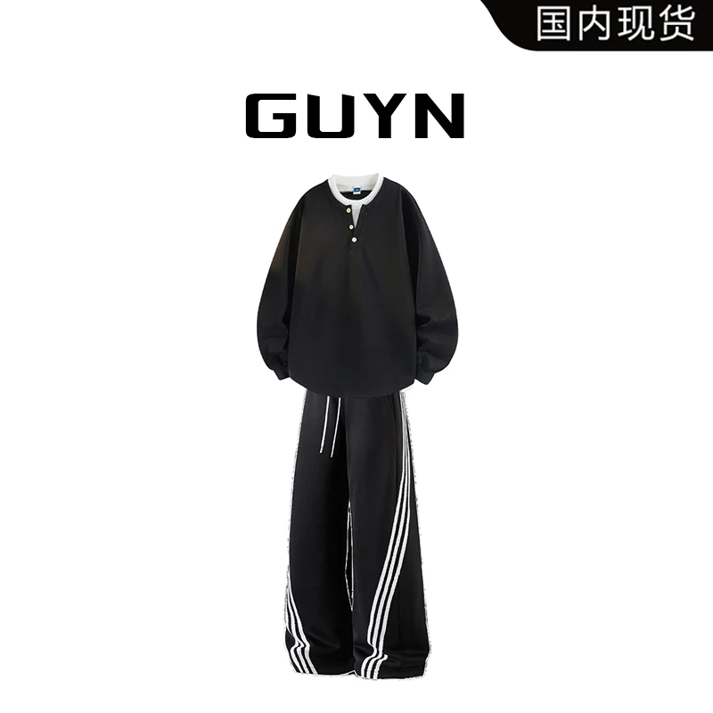 【品牌现货】GUYN假两件长袖卫衣男款秋季时尚潮流上衣轻奢痞帅男装