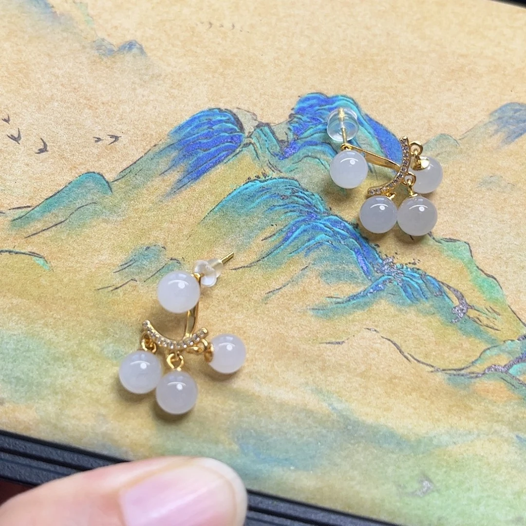 七****银S925镶嵌和田玉耳饰