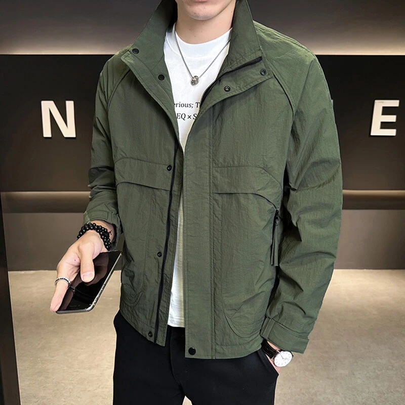 春季新款夹克男士简约休闲立领外套高档时尚百搭男款潮牌帅气上衣