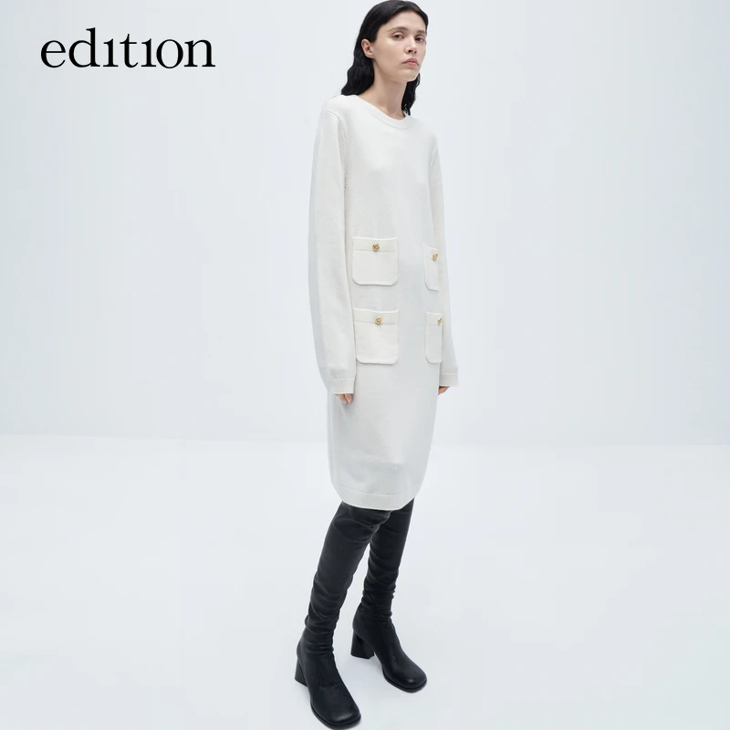 【陈大可】edition绵羊毛小香白色针织连衣裙#EBC4DRS033