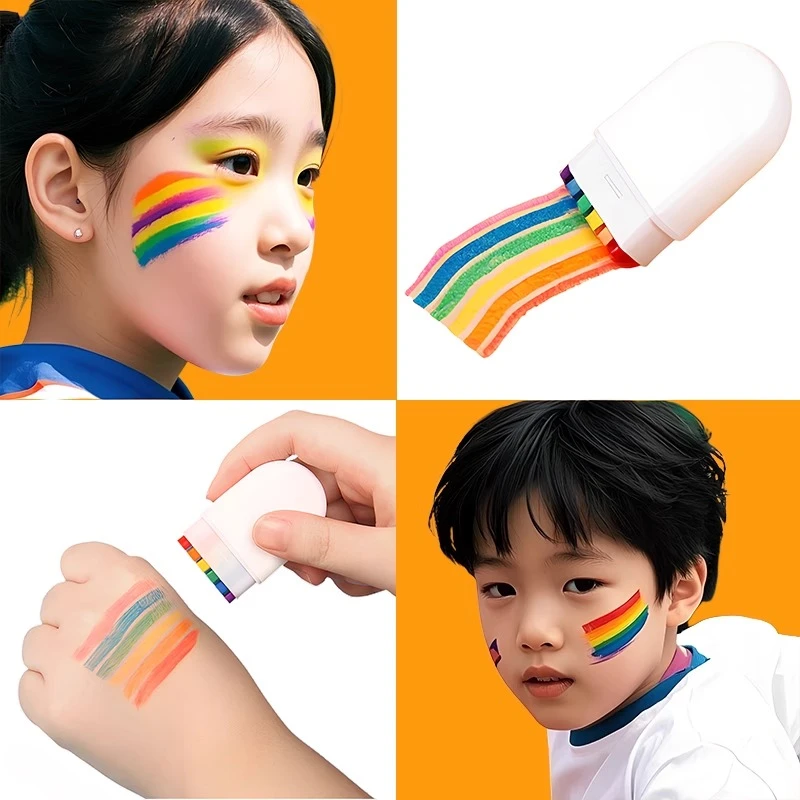 六一儿童节幼儿园运动会脸部彩绘笔面部颜料油彩涂鸦化妆彩虹棒