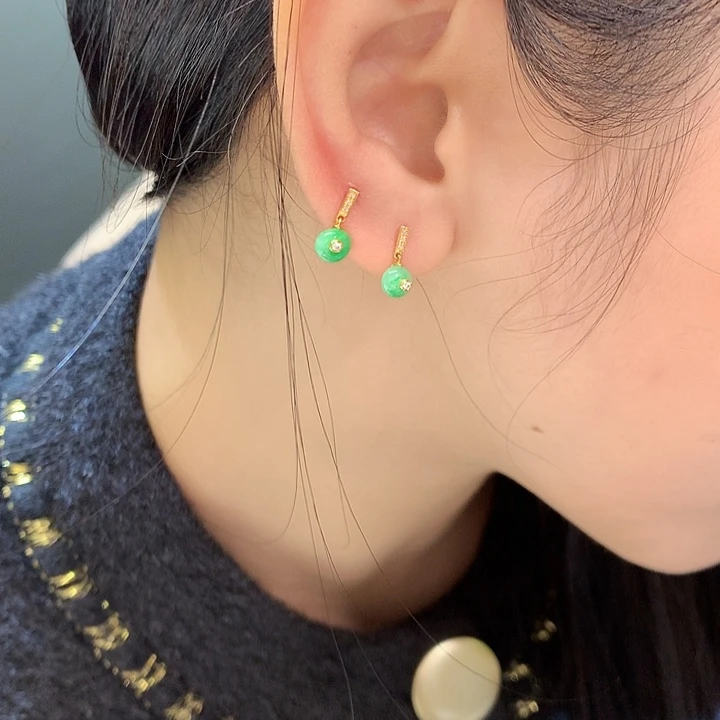 翡翠耳饰18K金镶嵌耳饰