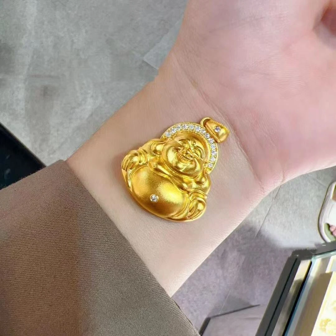 铜合金涤纶项链 金店同款古法弥勒笑佛福袋吊坠春节新款挂坠气质