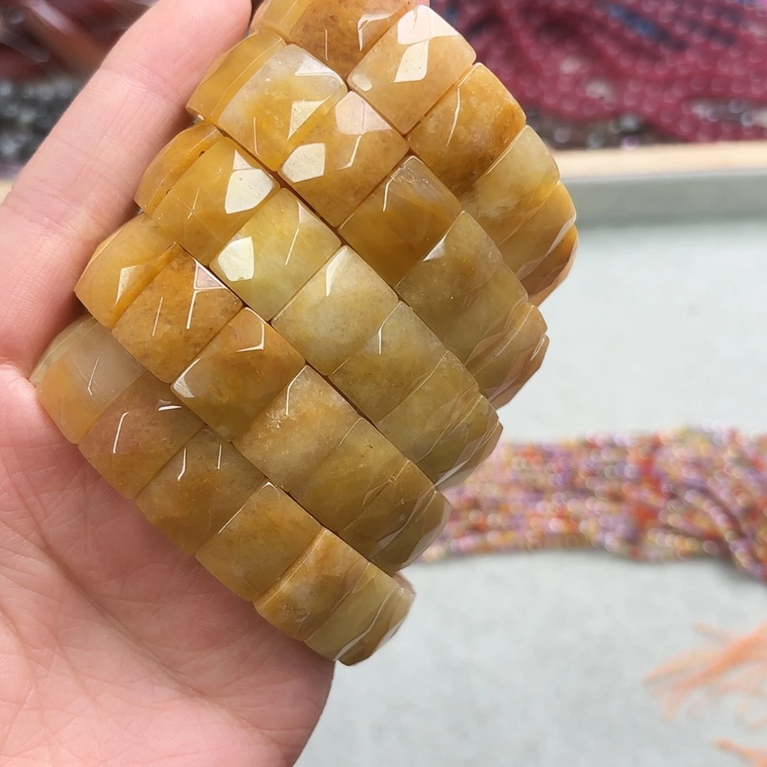 玛瑙/玉髓未镶嵌珠宝半成品10×14米黄玉手牌一圈