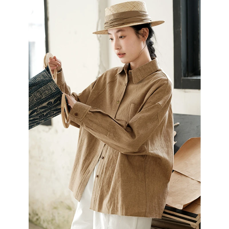 可然炒色法国亚麻棉 复古衬衫长袖衬衣2025春夏新款女装上衣淳希