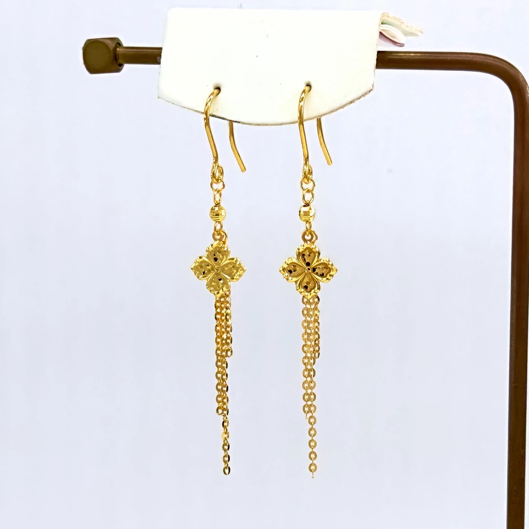 庚震黄金足金999克罗金四叶草龙鳞爆闪耳钩耳吊3.72