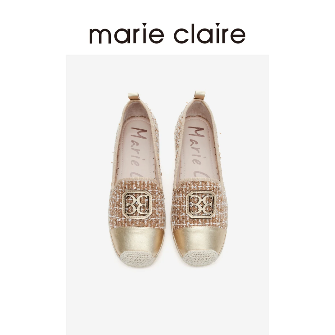 MC女鞋花呢渔夫鞋2025年春松弛小坡跟气质单鞋marieclaire女鞋