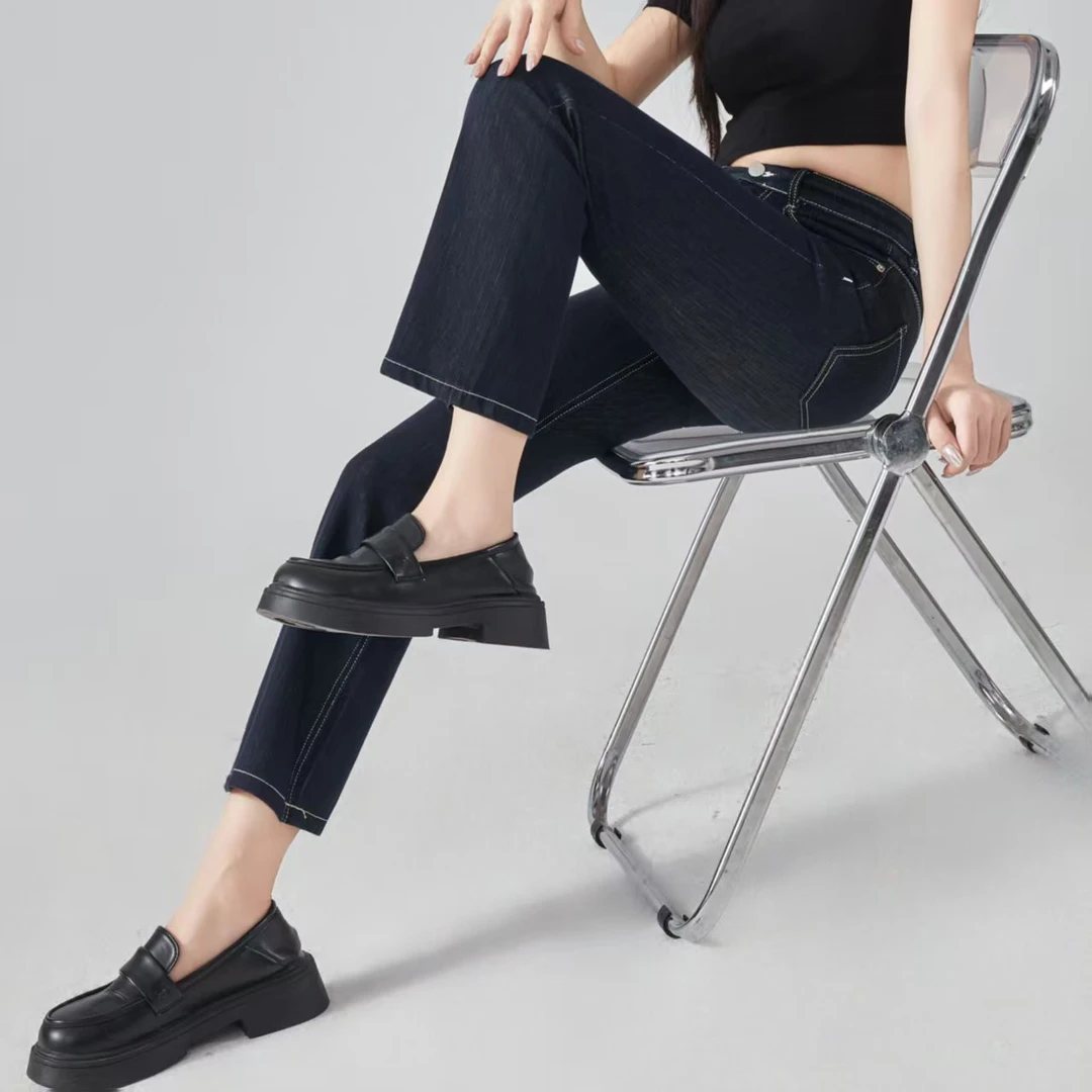 【芳芳专属】夏款莱赛尔四面弹丹宁蓝高腰修身百搭显瘦牛仔微喇裤