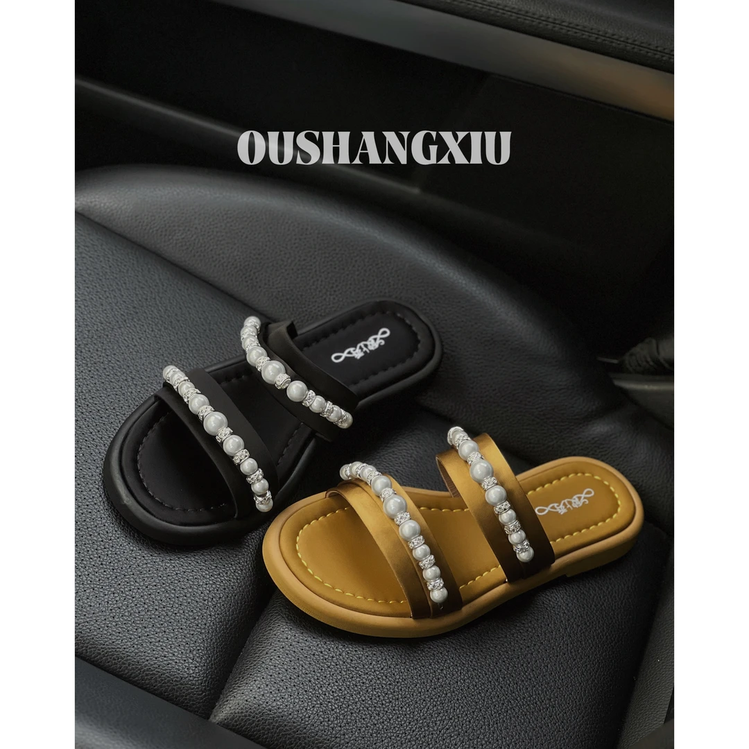 欧上秀2025年夏季新款平底简约珍珠外穿舒适凉鞋拖鞋