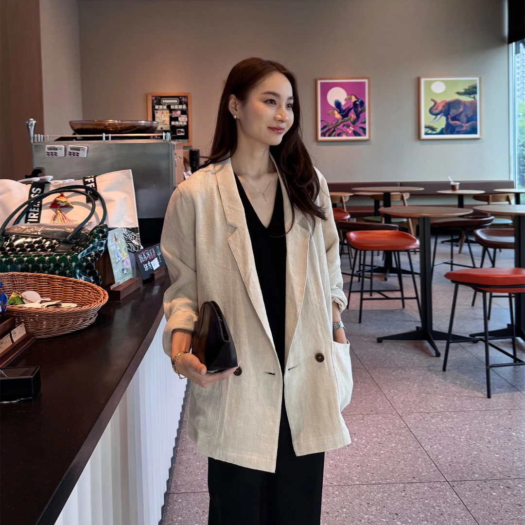 KEEP KAPU靠谱【经典有型】100亚麻原色高级感西装外套KP251220