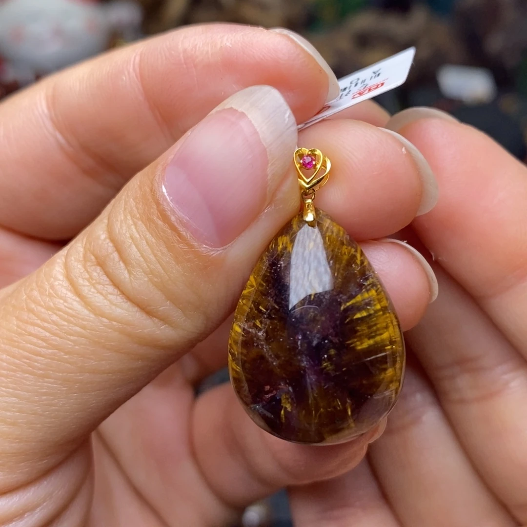 水晶A024极光金多多水滴吊坠18K金镶嵌