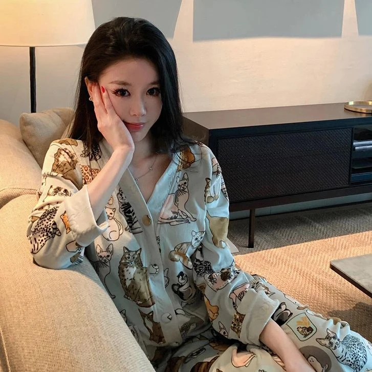 【软糯毛绒】睡衣女款秋冬季2025小猫印花高级感家居服大码套装