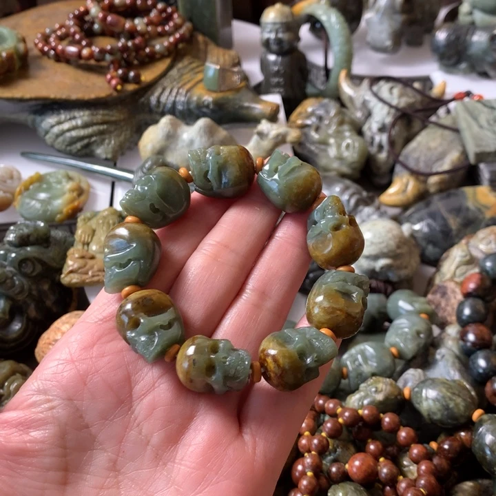 岫岩河磨玉（透闪石质玉）手链未镶嵌道*