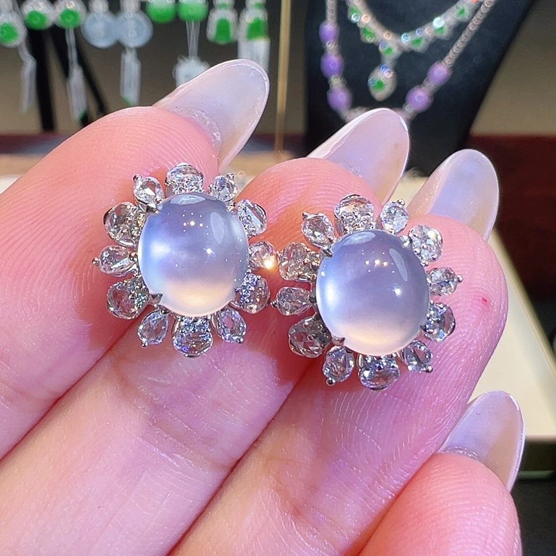 翡翠18K金镶嵌耳钉翡翠