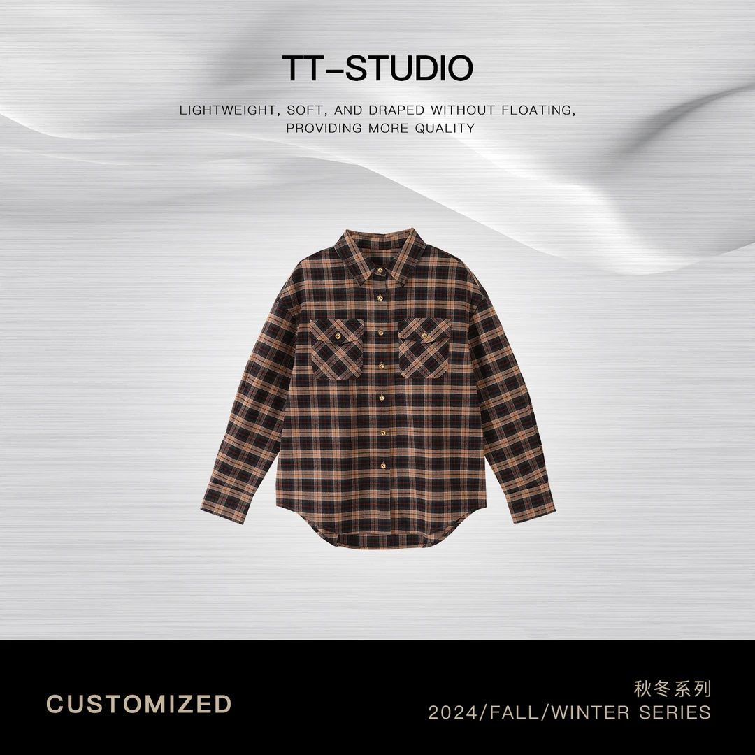 TT【格纹衬衫】春夏新品纯棉翻领透气亲肤双口袋格纹衬衫TT-DBG4063