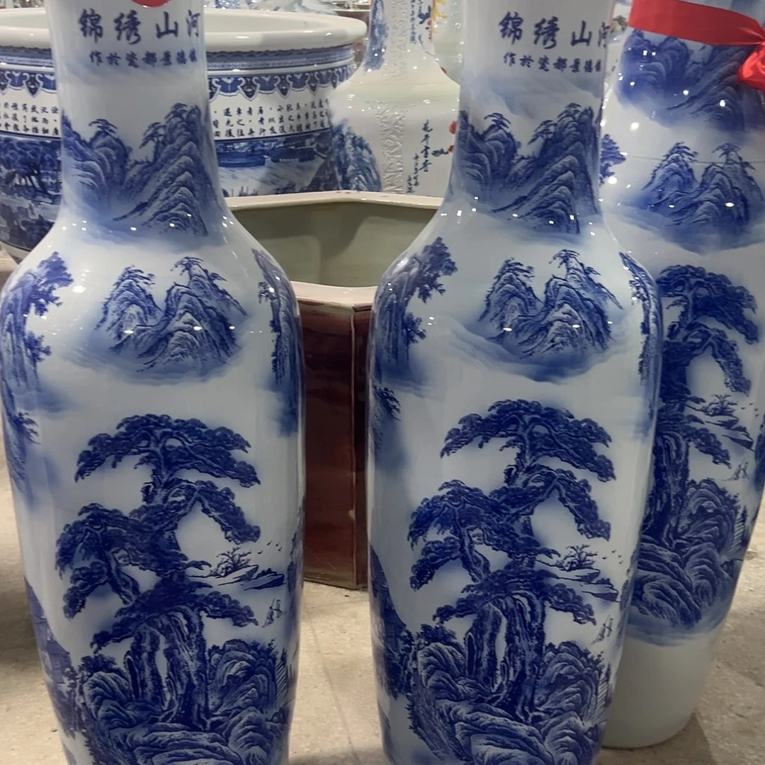 铁***粉陶景德镇陶瓷大花瓶一米2一对