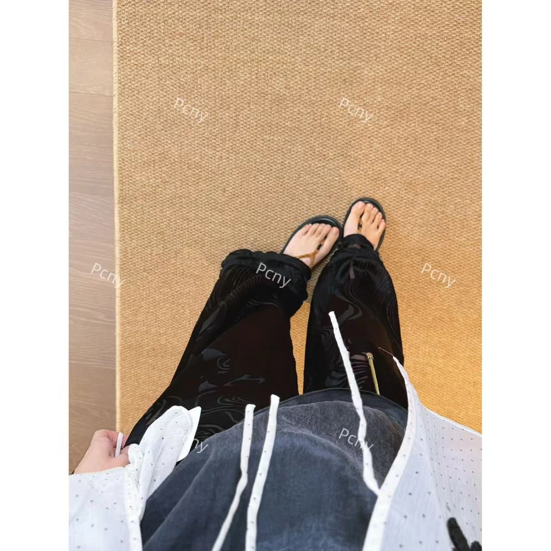 「黑色烧花」不理理夏季新款小众女装时尚高级感薄款休闲长裤女