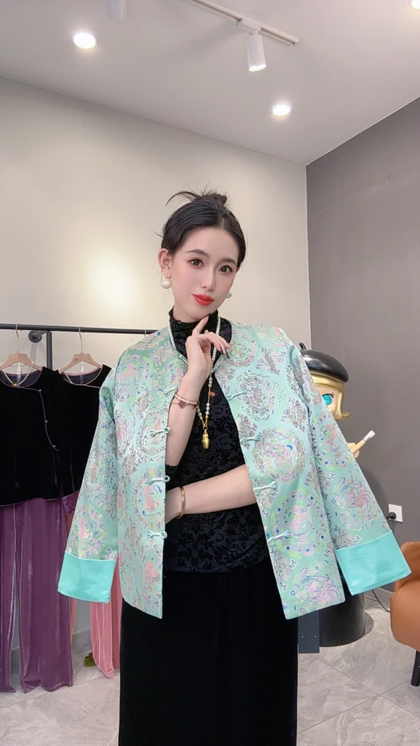 女新中式风中国风夏季立领短外套短袖秋季h512