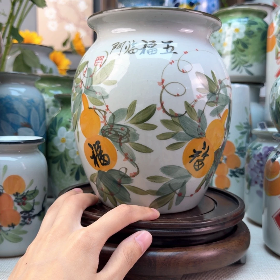景德镇纯手绘陶瓷花瓶无孔