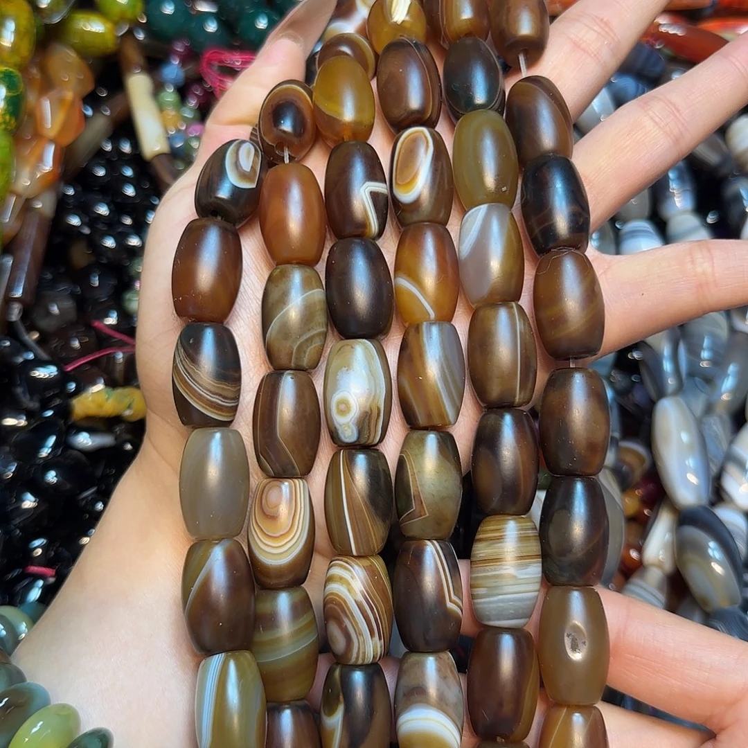 玛瑙/玉髓未镶嵌珠宝半成品磨砂天珠大孔一条14mm