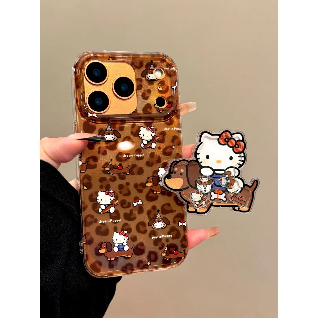 适用苹果iphone17promax腊肠狗16pro韩系豹纹15摇摇支架14手机壳