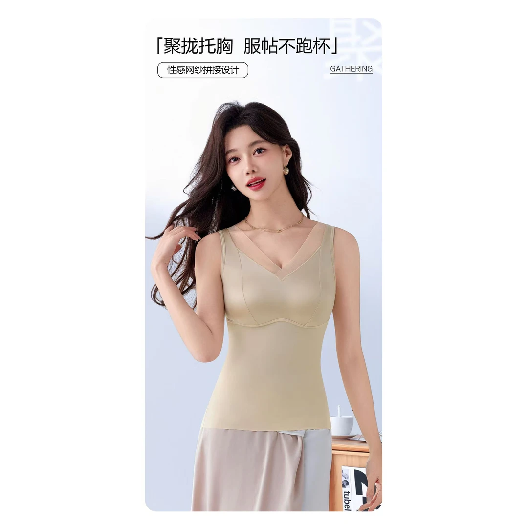 （玉姐家）舒适网纱拼接缎面背心2501 新选f1014 J1297